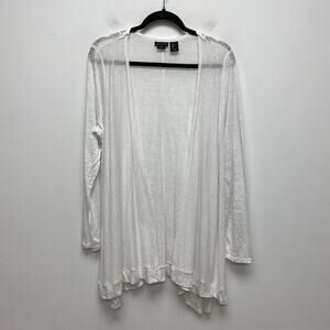 Tahari Womens White Linen Sheer Long Sleeve Open Front Swing Cardigan Sweater L